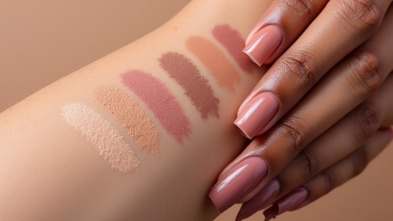 Palette de swatches de maquillage sur différentes carnations de peau