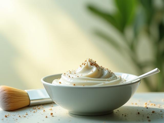 Masque facial onctueux avec des grains exfoliants, texture visible